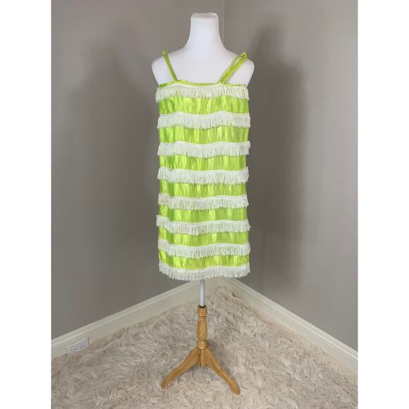 Vintage Flapper Dress Lime Green Fringe Cosplay Costume Halloween Gatsby 1920s - Picture 3 of 10